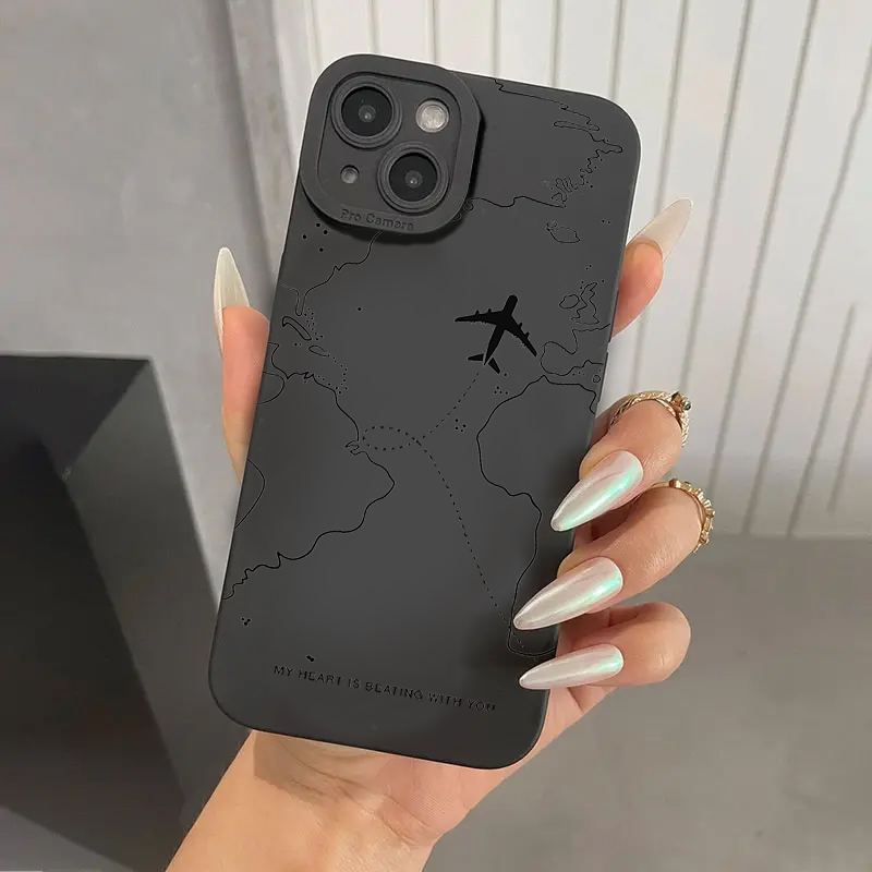 Samsung Galaxy A55 - 旅行をイメージした飛行機ルートデザインのスマホケース、Samsung Galaxy S26 Ultra、S25、Note 20、S24、S23 Plus、FE、A56、A55、A16、A36対応カバー