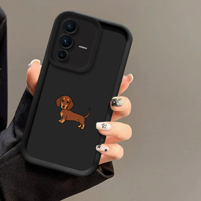 Vivo V40 - 動物柄のダックスフント犬のデザインのスマートフォンケース。Vivo V70 FE、V60、V50 Lite、V30 SE、V29E、V40 Proに対応。傷防止、ソフトシリコン素材、全面保護。