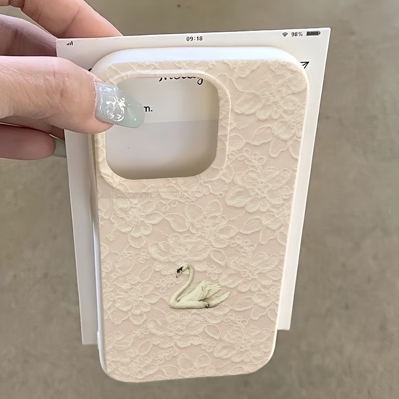 レーススワン柄ライチテクスチャスマホケース iPhone 1 - Apple Iphone 15 のレビューと価格