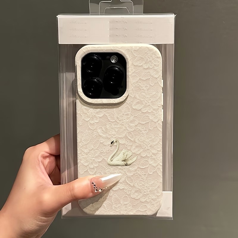 レーススワン柄ライチテクスチャスマホケース iPhone 1 - Apple Iphone 15 のレビューと価格